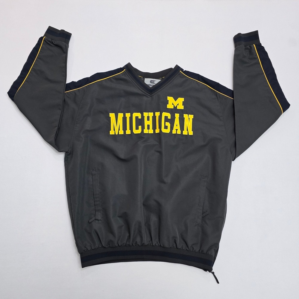 Colosseum Michigan Wolverines Vintage V-Neck Windshirt Grey Pullover Mens Large